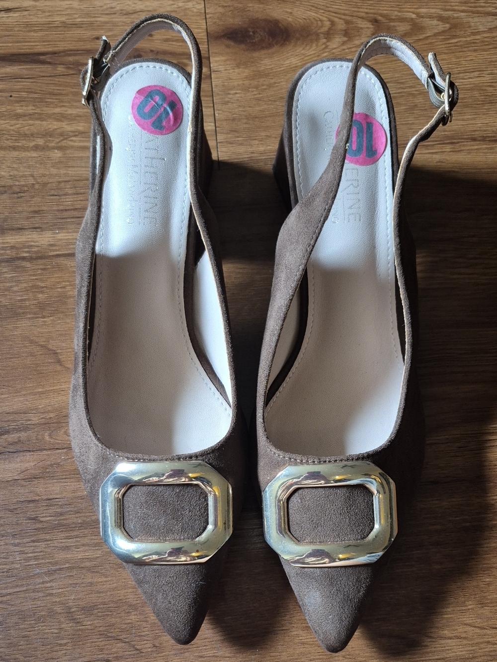 Catherine Malandrino Brown Pointed Slingback Heels with Silver Buckle